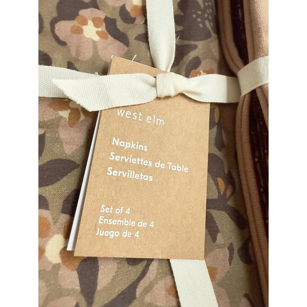 West Elm Napkins, Set of 16, Blake Floral & Picot Edge Burgundy NWT, Retail $176